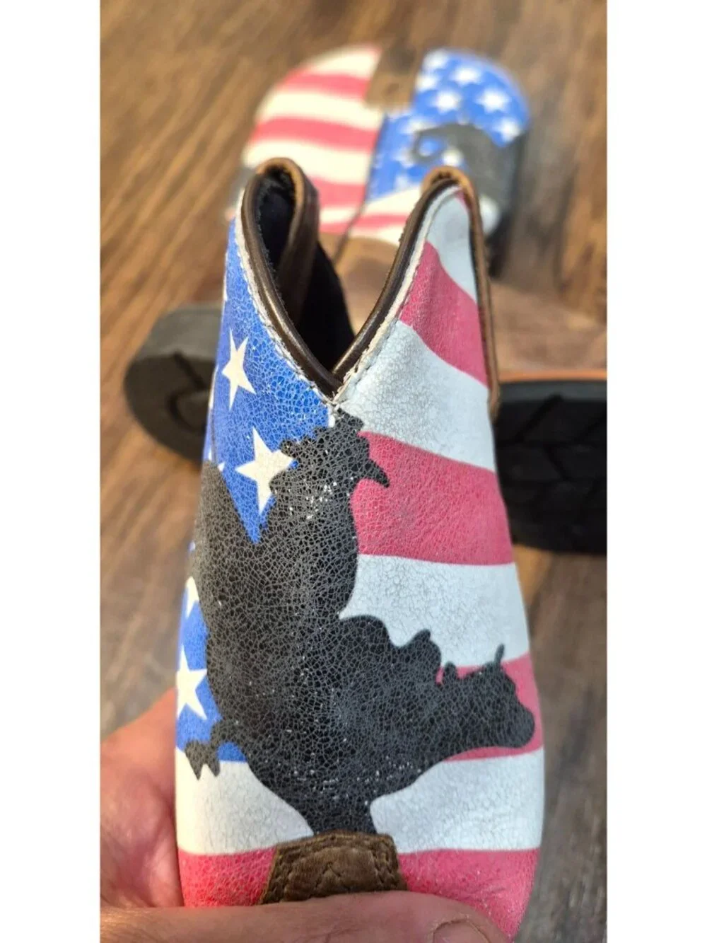Dan Post Buck Leather Square Toe Cowboy Boots American Flag Bronco Child 13.5D